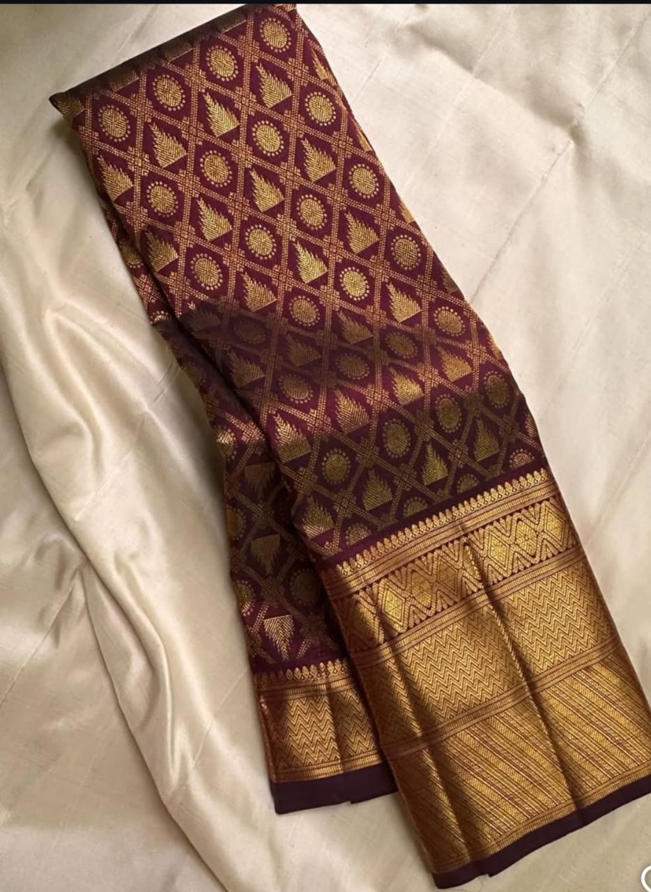 Wine Purple Woven Silk Saree with Rich Gold Zari Border