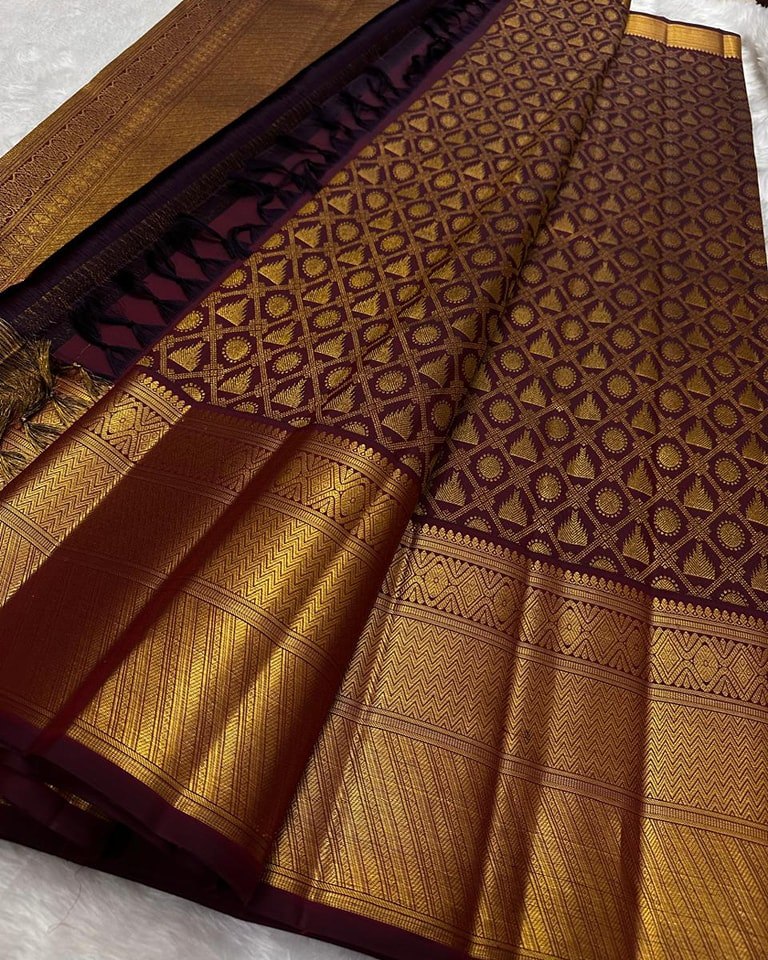 Wine Purple Woven Silk Saree with Rich Gold Zari Border