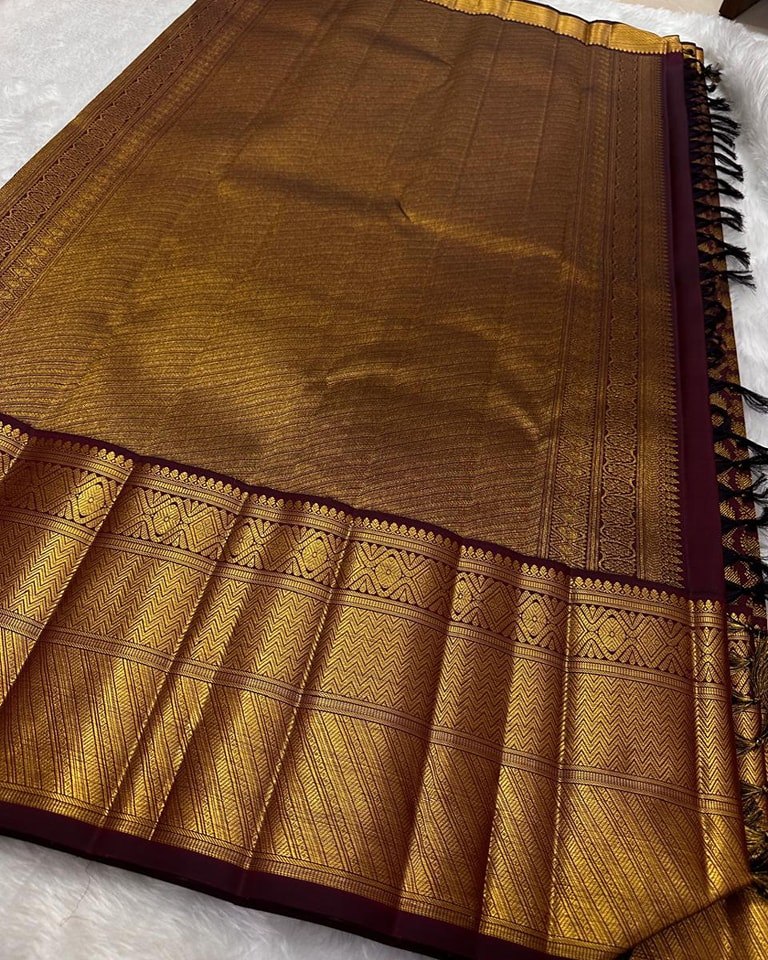 Wine Purple Woven Silk Saree with Rich Gold Zari Border