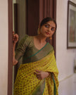 Lime Yellow Woven Silk Saree with Green Zari Border