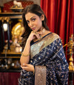 Navy Blue Banarasi Silk Saree with Rich Gold Zari Border