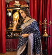 Navy Blue Banarasi Silk Saree with Rich Gold Zari Border