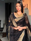 Black Silk Saree with Antique Gold Zari Border