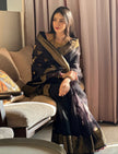 Black Silk Saree with Antique Gold Zari Border