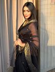 Black Silk Saree with Antique Gold Zari Border