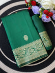 Emerald Green Woven Silk Saree with Gold Zari Floral Border