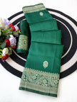 Emerald Green Woven Silk Saree with Gold Zari Floral Border