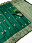 Emerald Green Woven Silk Saree with Gold Zari Floral Border