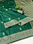 Emerald Green Woven Silk Saree with Gold Zari Floral Border