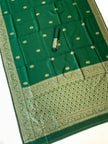 Emerald Green Woven Silk Saree with Gold Zari Floral Border