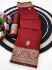 Maroon Silk Saree with Gold Zari Border