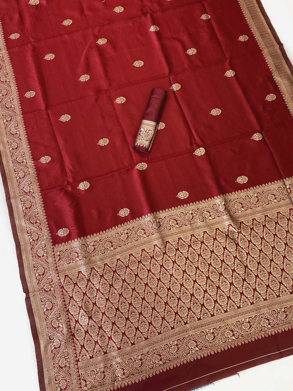 Maroon Silk Saree with Gold Zari Border