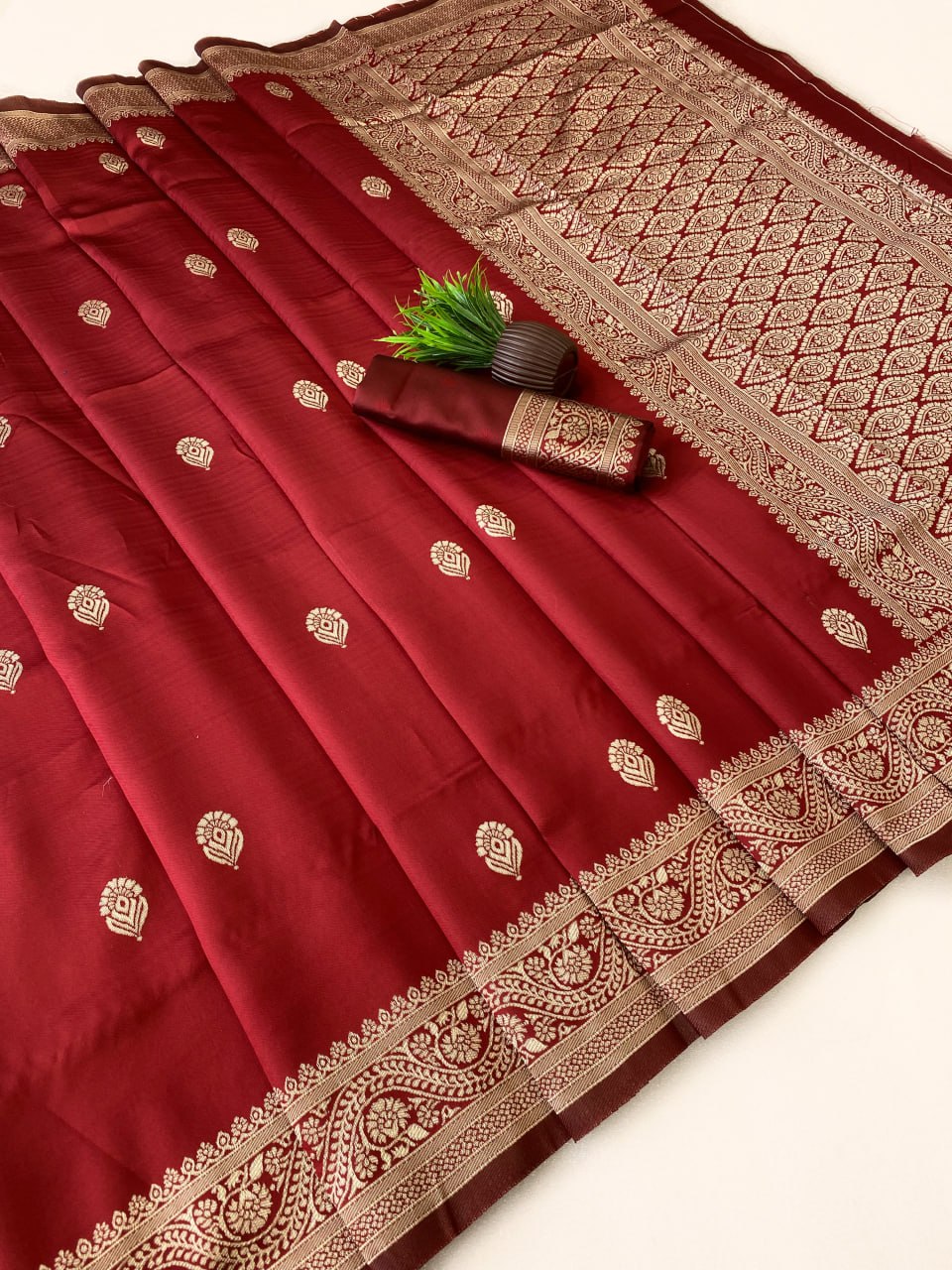 Maroon Silk Saree with Gold Zari Border