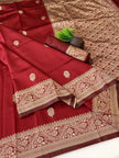 Maroon Silk Saree with Gold Zari Border