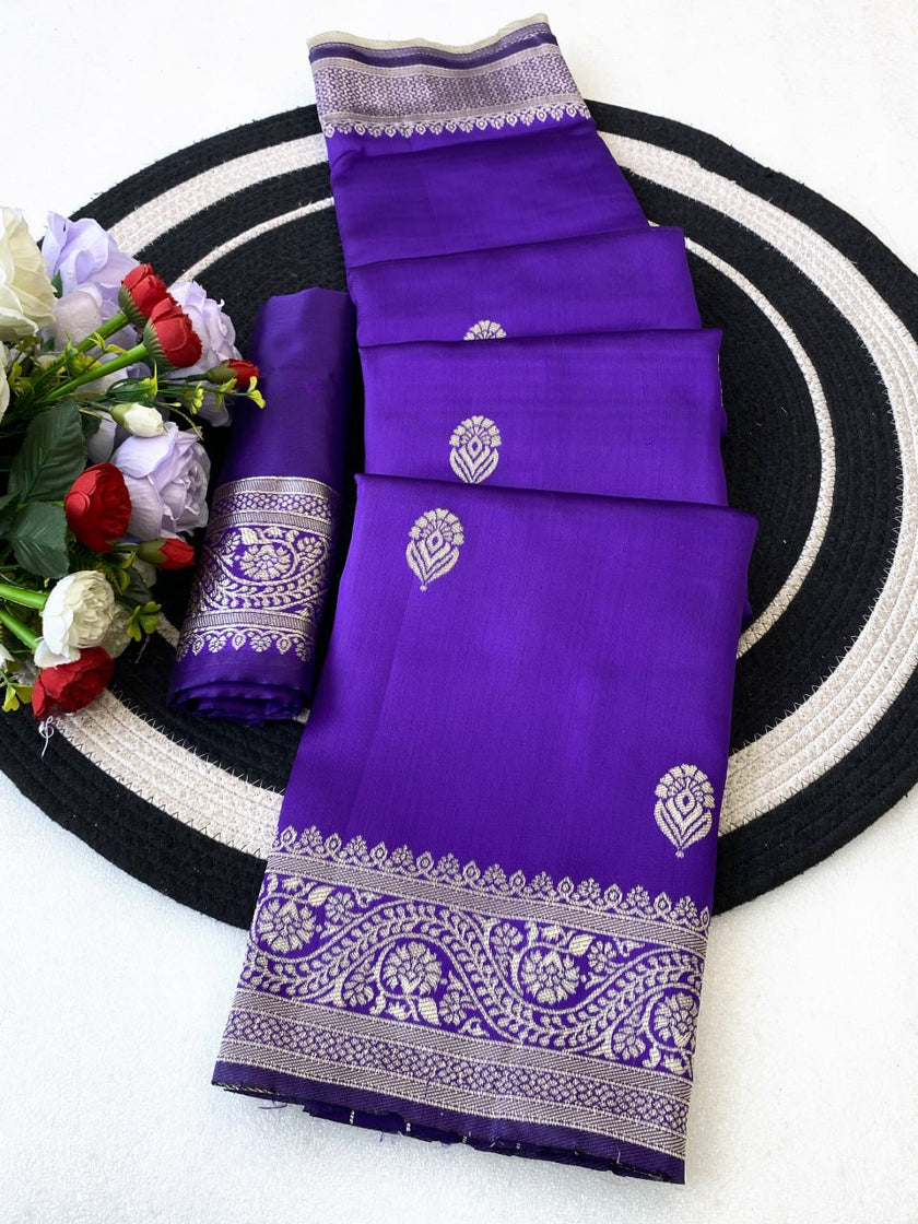 Royal Purple Silk Saree with Gold Zari Border