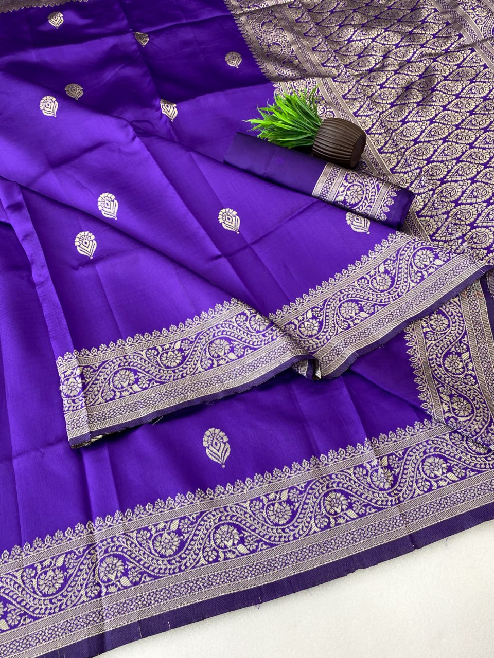 Royal Purple Silk Saree with Gold Zari Border