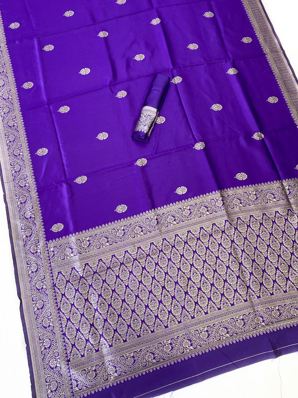 Royal Purple Silk Saree with Gold Zari Border