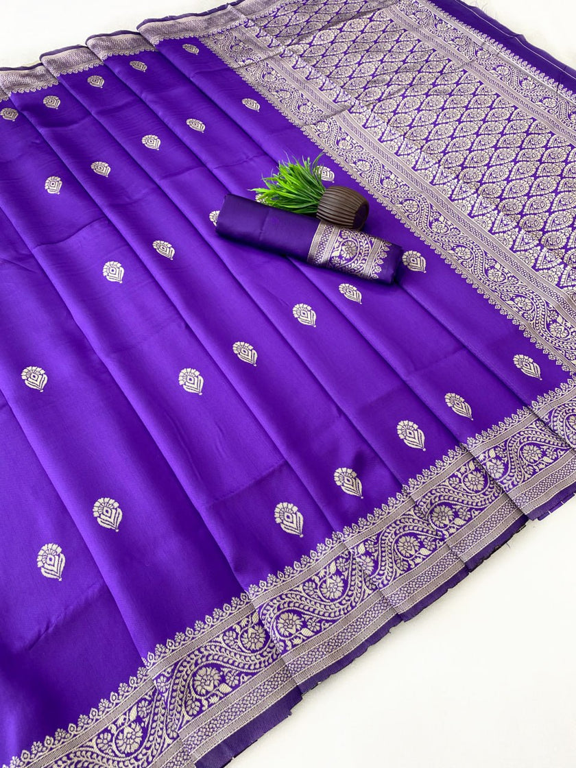 Royal Purple Silk Saree with Gold Zari Border