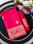Vibrant Pink Silk Saree with Gold Zari Border