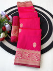Vibrant Pink Silk Saree with Gold Zari Border