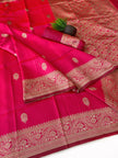 Vibrant Pink Silk Saree with Gold Zari Border