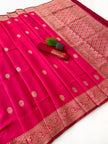 Vibrant Pink Silk Saree with Gold Zari Border