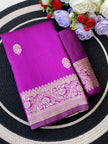 Vibrant Magenta Silk Saree with Silver Zari Border