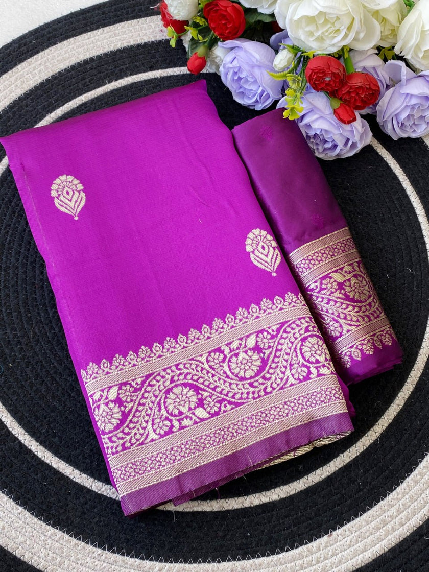 Vibrant Magenta Silk Saree with Silver Zari Border