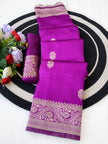 Vibrant Magenta Silk Saree with Silver Zari Border