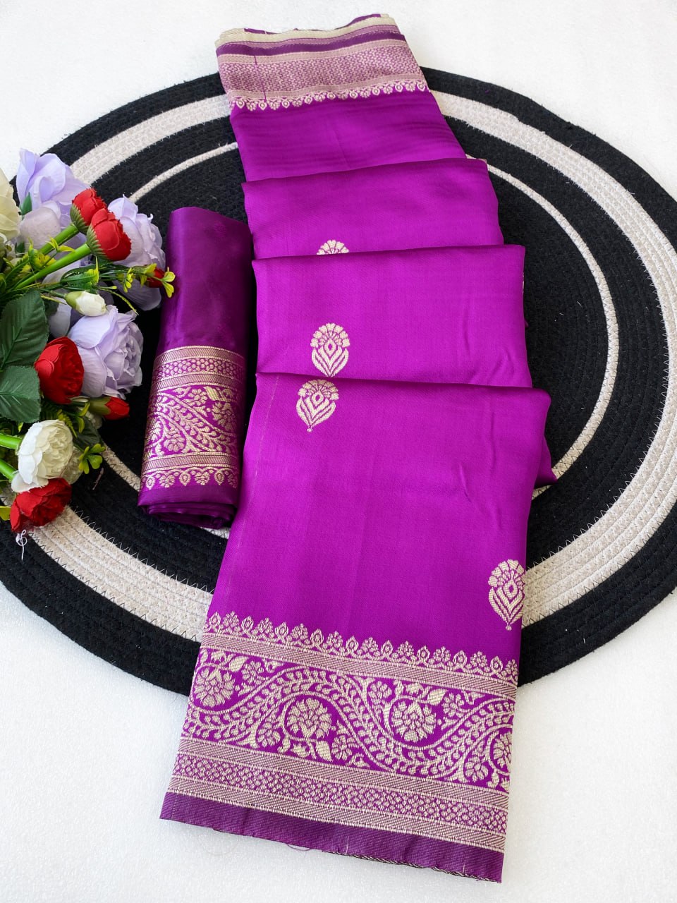 Vibrant Magenta Silk Saree with Silver Zari Border