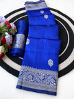 Royal Blue Silk Saree with Silver Zari Border