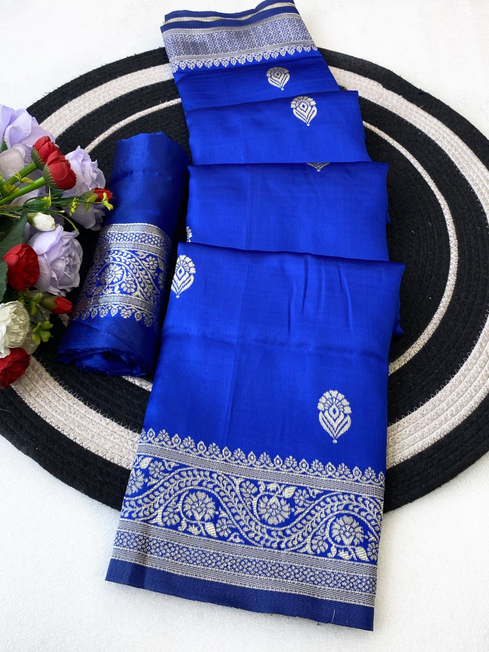 Royal Blue Silk Saree with Silver Zari Border