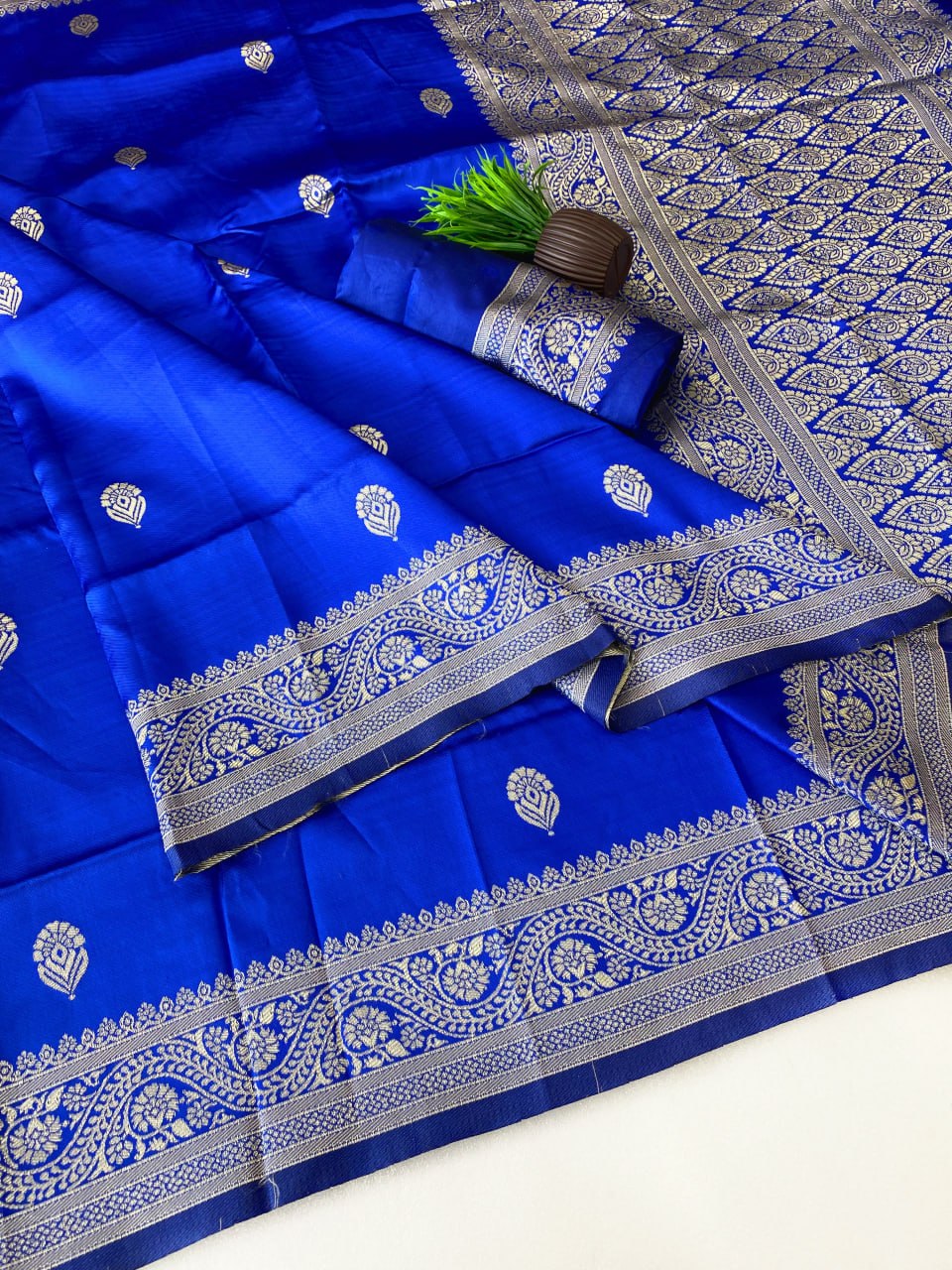 Royal Blue Silk Saree with Silver Zari Border