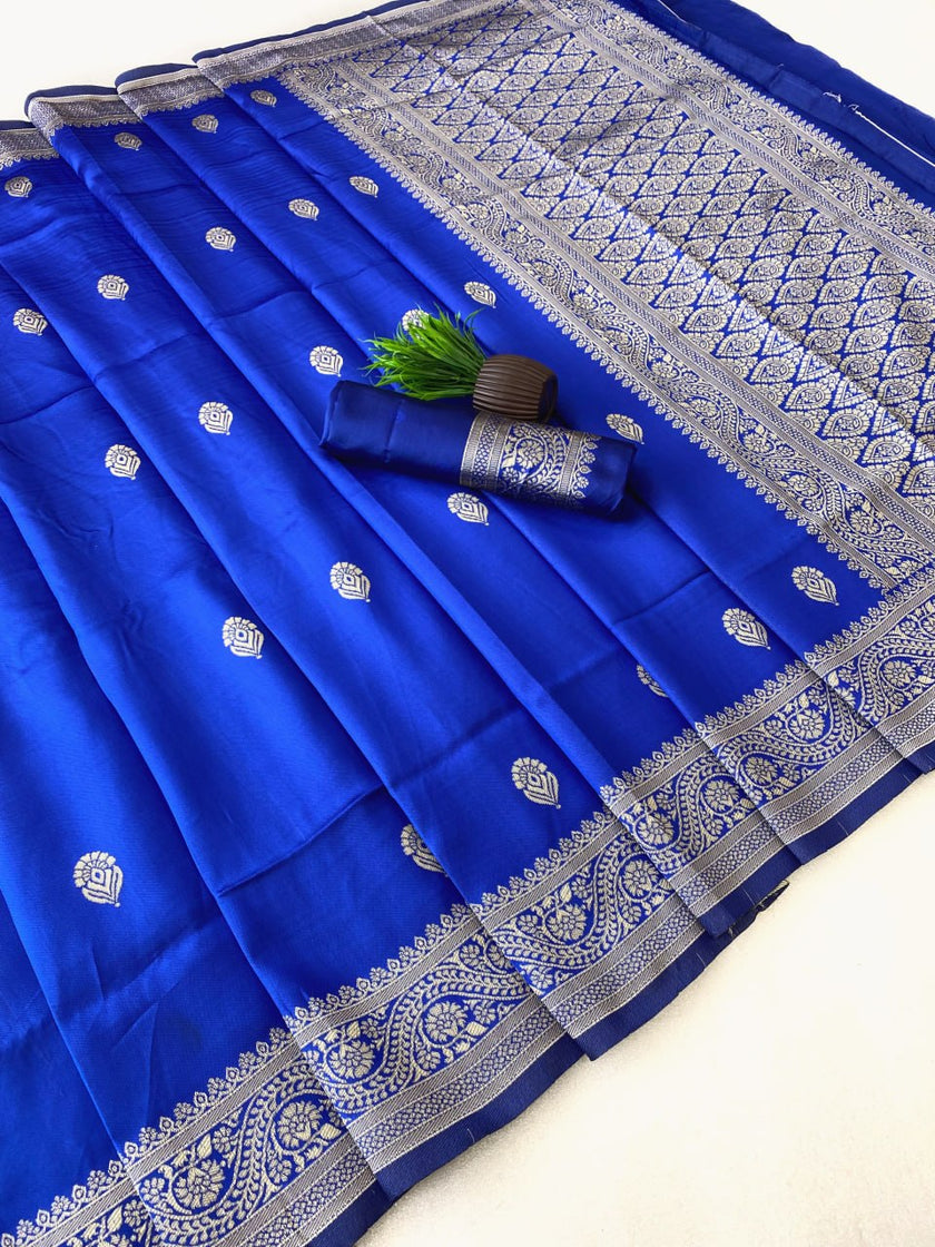 Royal Blue Silk Saree with Silver Zari Border