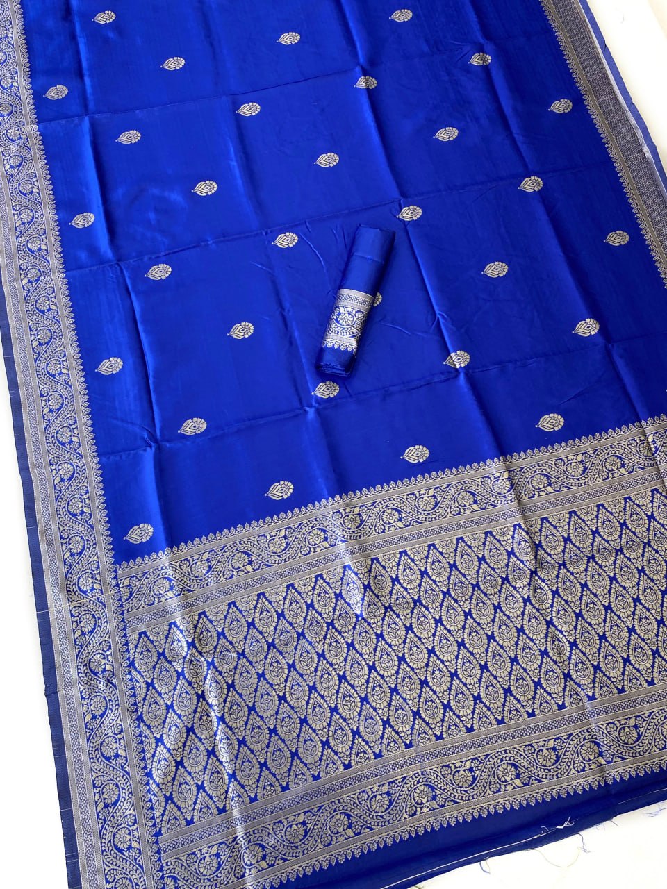 Royal Blue Silk Saree with Silver Zari Border