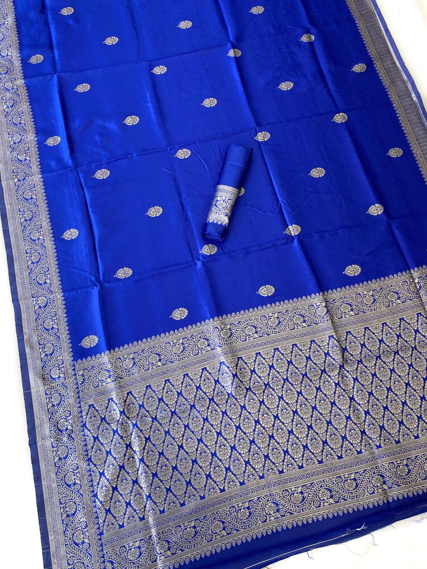 Royal Blue Silk Saree with Silver Zari Border