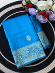 Vibrant Blue Silk Saree with Antique Gold Zari Border