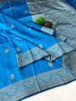 Vibrant Blue Silk Saree with Antique Gold Zari Border