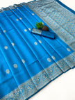 Vibrant Blue Silk Saree with Antique Gold Zari Border