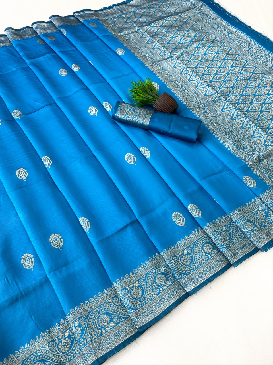 Vibrant Blue Silk Saree with Antique Gold Zari Border