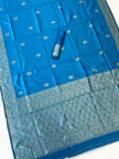 Vibrant Blue Silk Saree with Antique Gold Zari Border