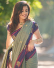 Sage Green & Royal Blue Silk Saree