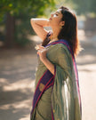 Sage Green & Royal Blue Silk Saree