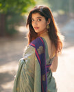 Sage Green & Royal Blue Silk Saree