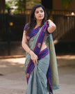 Sage Green & Royal Blue Silk Saree