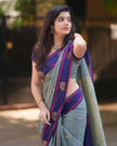 Sage Green & Royal Blue Silk Saree