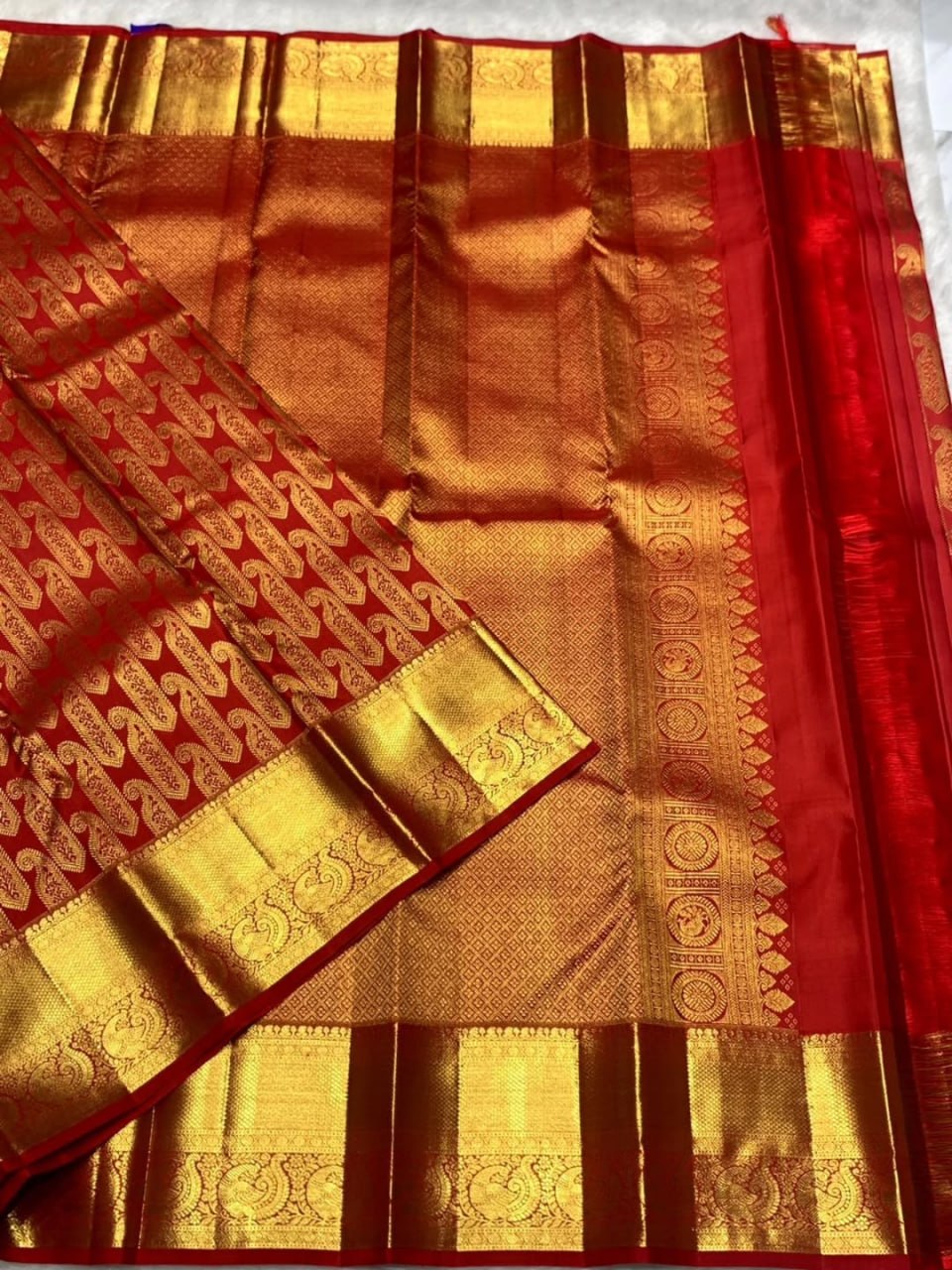 Red & Gold Banarasi Silk Saree with Paisley Zari Border