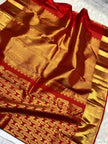 Red & Gold Banarasi Silk Saree with Paisley Zari Border