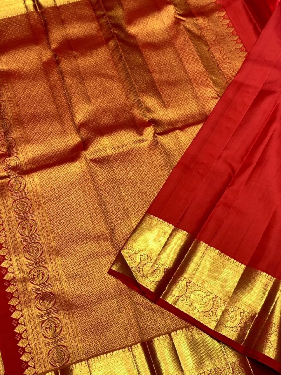 Red & Gold Banarasi Silk Saree with Paisley Zari Border