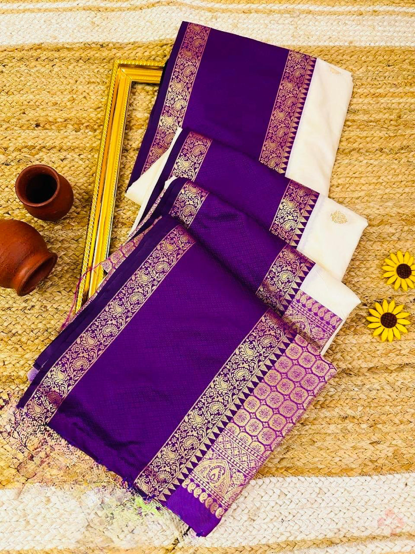 Royal Purple & Cream Banarasi Silk Saree